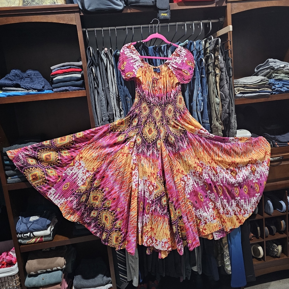 Westbound Baby Doll Full Circle Dress BoHo Ruched Stretch Waist Detailing Size L - Picture 7 of 17